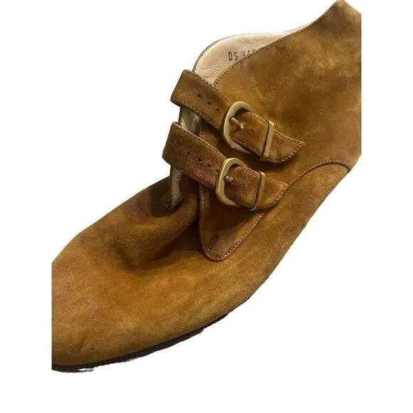 Ferragamo Womens Tan Double Buckle Suede Ankle Boots Size 6B